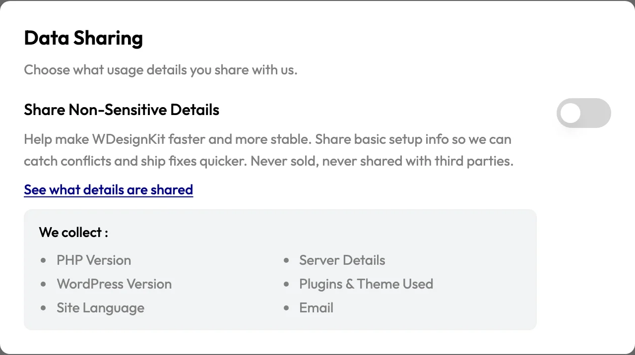 The See what details are shared panel listing the collected items